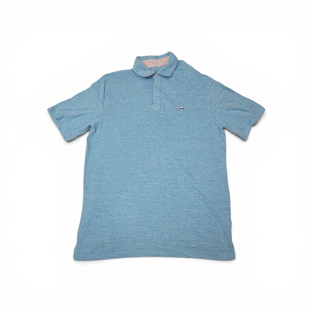 Marti Kat Mens Heather Blue Cat with Sunglasses Polo Shirt Large Short Sleeve